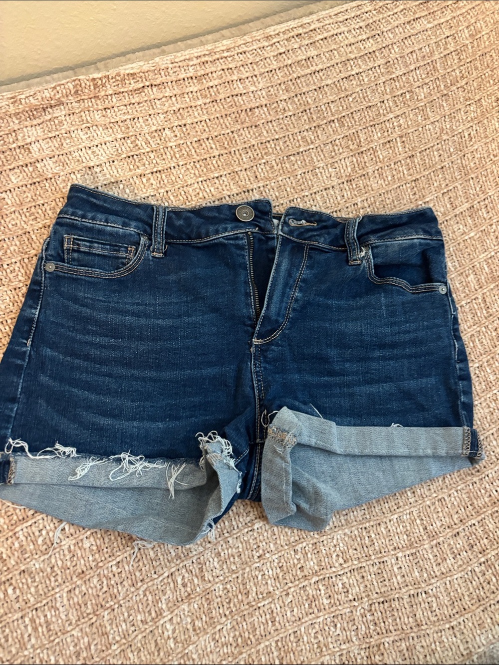 PAIGE Dark Blue Rolled Cuff Denim Shorts